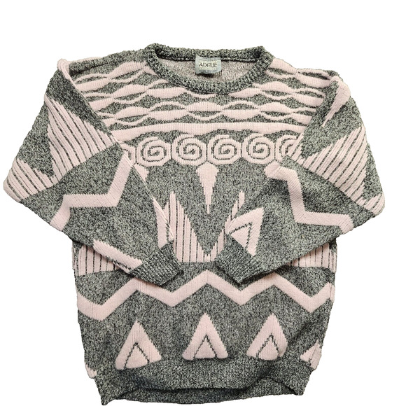 Vintage 80s Adele Knitwear Sweater Made in USA Chunky Geometric Womens M Retro - Picture 8 of 8